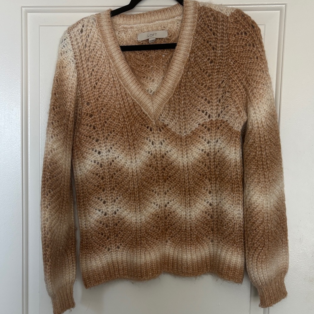LOFT V-Neck Sweater in Brown and Cream